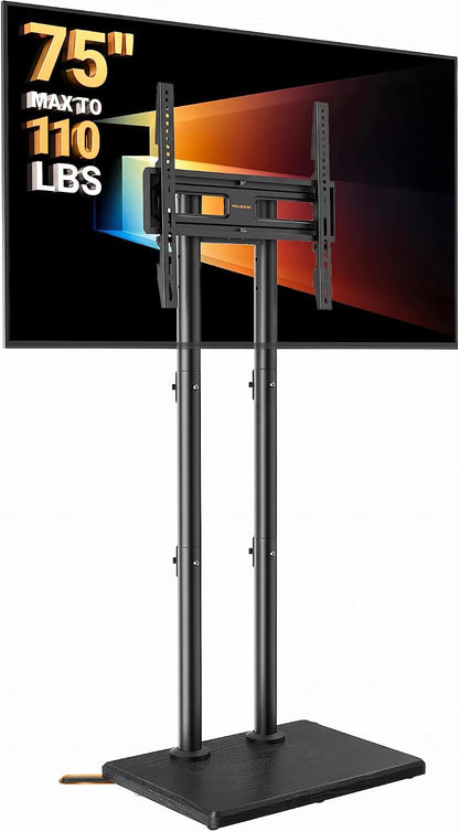 Universal Floor TV Stand for 32–75" Tvs up to 110 Lbs, Height-Adjustable Tall TV Stand with Solid Wood Base & Extra-Stable Anti-Tip Feet, Swivel TV Mount for Bedroom, VESA 400X400, PGFLS34B1