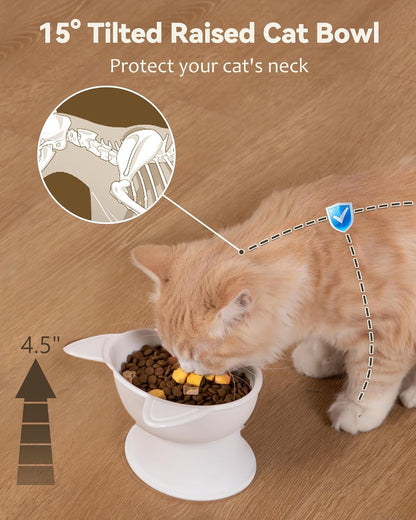 Mateeylife 2 Pack Elevated Cat Food Bowls for Indoor Cats & Kittens | Raised Food and Water Bowl Set, Whisker Friendly & anti Vomit Feeding Pet Bowls, 6 Oz Each, Dishwasher Safe - White & Grey2