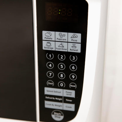 MO1450TW Microwave Oven 1000-Watts Compact with 9 Pre-Set Cooking Settings, Speed Defrost, Electronic Control Panel and Glass Turntable, 1.4 Cu.Ft., White3