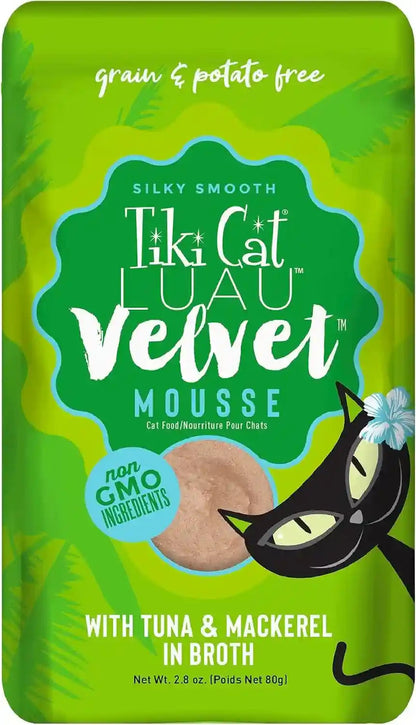 Tiki Cat Velvet Mousse, Protein Blend in Broth Variety Pack, Complete Nutrition for Balanced Diet, Wet Cat Food for All Life Stages, 2.8 Oz. Pouch (Pack of 12)14