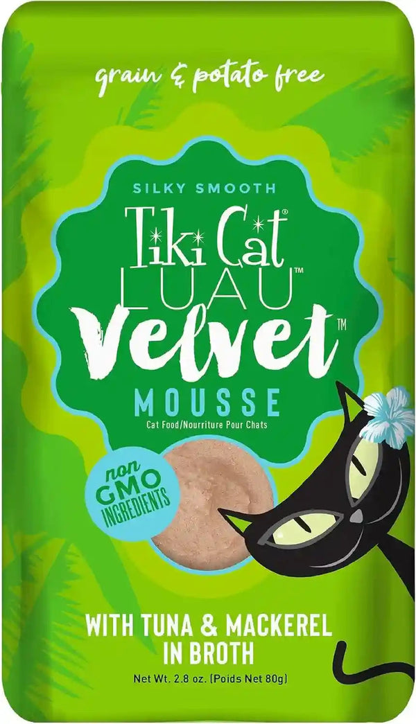 Tiki Cat Velvet Mousse, Protein Blend in Broth Variety Pack, Complete Nutrition for Balanced Diet, Wet Cat Food for All Life Stages, 2.8 Oz. Pouch (Pack of 12)14