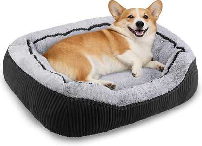 Washable Dog Bed for Small Medium Sized Dogs, Rectangle Small Puppy Cat Dog Beds, Orthopedic Pet Bed, Soft Breathable Calming Pet Sofa Bed Anti-Anxiety with Anti-Slip Buttom, S(20"X19"X6")18