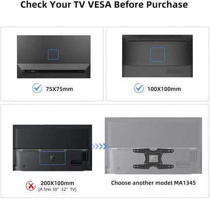 TV Wall Bracket Mount Swivel and Tilt for Most 15"-32" LED, LCD, OLED Flat Screen Tvs and Monitors with VESA 75X75-100X100Mm up to 13Kg Full Motion Monitor Wall Bracket MA27202