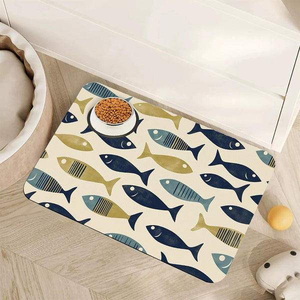 Fish Boho Dog Food Mat for Floors,Ocean Absorbent Quick-Dry Pet Feeding Mat,Cat Dog Bowl Mats for Food and Water,Non-Slip Pet Accessories Supplies 12"X20"1