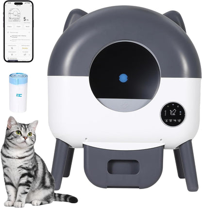 Self-Cleaning Cat Litter Box, 76L Large Capacity Automatic Litter Box for Multiple Cats, App-Controlled, Quiet & Odor-Free, Smart Safety Sensors, LED Night Light, Includes Trash Bags1