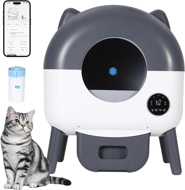 Self-Cleaning Cat Litter Box, 76L Large Capacity Automatic Litter Box for Multiple Cats, App-Controlled, Quiet & Odor-Free, Smart Safety Sensors, LED Night Light, Includes Trash Bags1