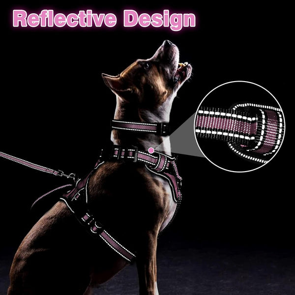 WINSEE Pet Harness Collar and Leash Set, All-In-One Reflective Dog Harness No Pull with Adjustable Buckles for Puppies, Small, Medium, Large, and Extra-Large Dogs (Large, Pink)5