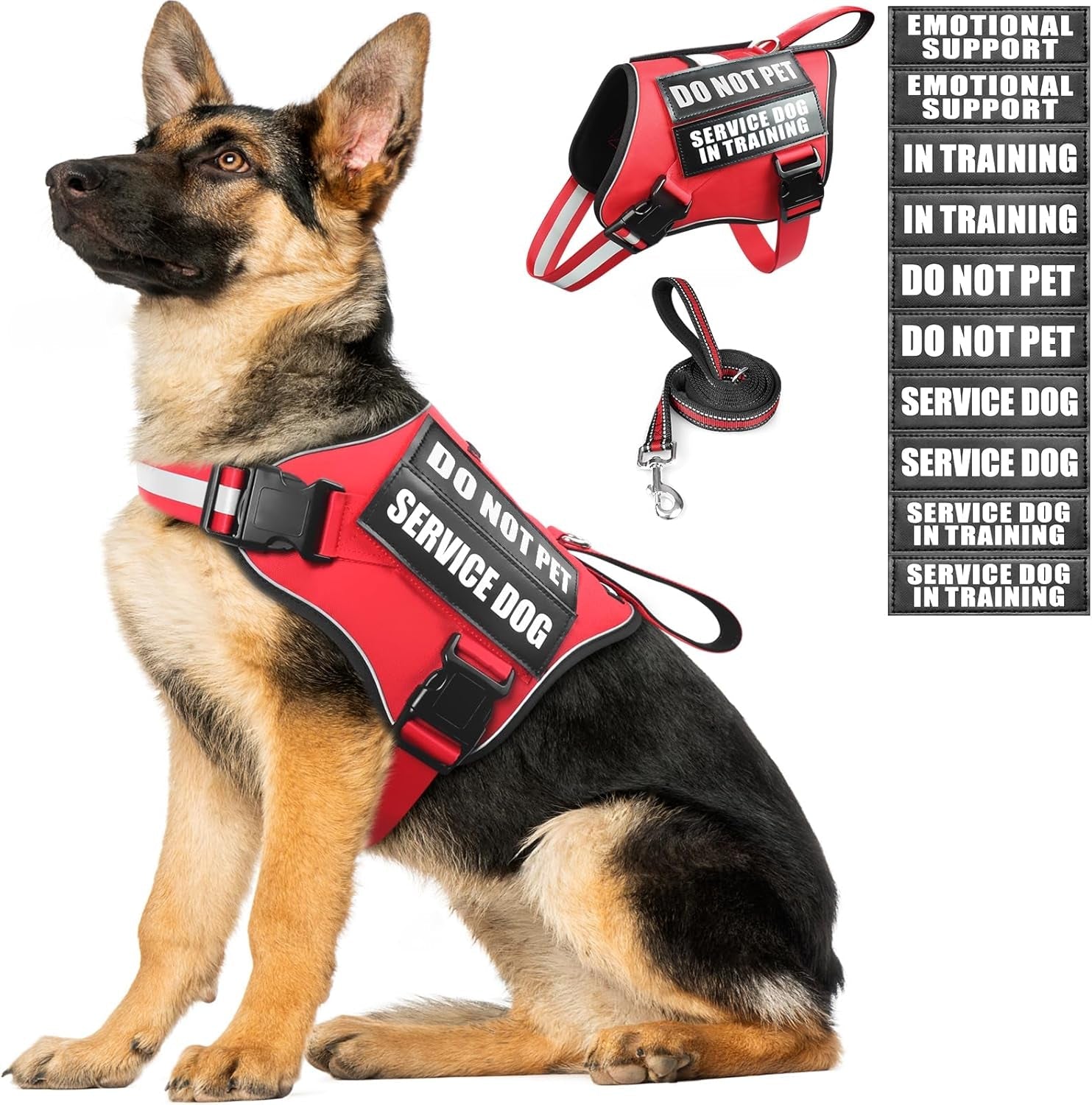 service-dog-vest-harness-and-leash-set-10-patches-no-pull-adjustable-reflective-dog-harness-with-soft-padded-handle-for-training-everyday-fit-small-medium-large-extra-large-dogsred-xl-no-pull-adjustable-reflective-service-dog-harness-large-sized-dog-leash-with-2-soft-padded-handles-for-training-working