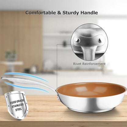 Ceramic Nonstick Frying Pan 8" Stir Fry Pan Skillet with Stainless Steel Handle, PFAS Free, Dishwasher & Oven Safe, All Stovetops & Induction Compatible4