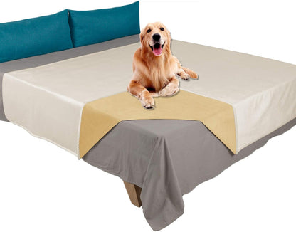 Ameritex Pet Bed Blanket Reversible 100% Waterproof Velvet Super Soft for Sofa and Bed (82X102 Inches, Cream+Sand)25