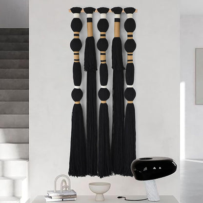 Macrame Wall Hanging Black Spherical Tassel Geometric Wall Art 15.7"W*39"L | Black Wall Art, Boho Style Piece, Modern Home Accent, Bedroom Hanging Decor, for Living Room, Apartment Interior Touch2