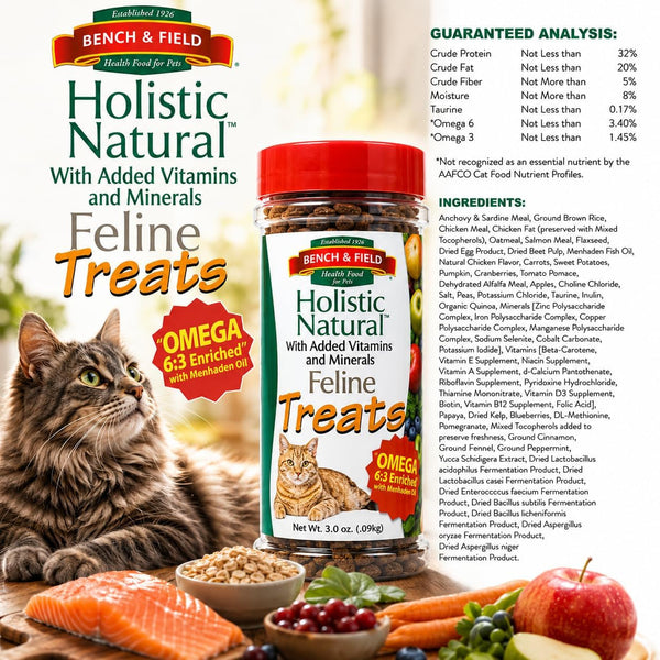 Bench & Field Holistic Natural Healthy Kitty Cat Treats | Crunchy Fish-Shaped Bites | Delicious Seafood Flavored Snack, 3-Ounce (Pack of 3 Bottles)5