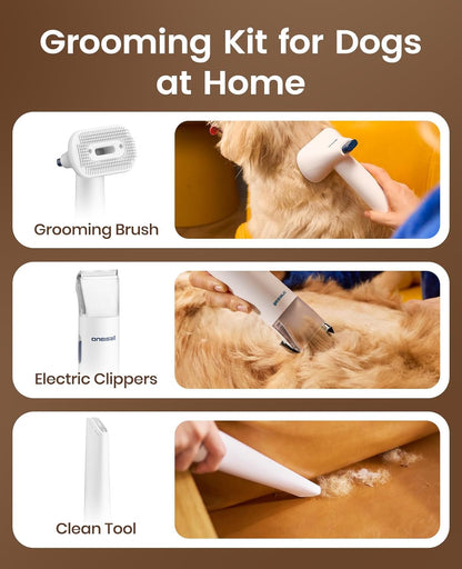 Oneisall Dog Grooming Vacuum - 15000Pa Suction, Captures 99% Pet Hair to Reduce Shedding, Dog Grooming Clippers & Quiet Brush (≤59Db) with 4 Accessories, 2L Dust Canister for Home Cleaning6