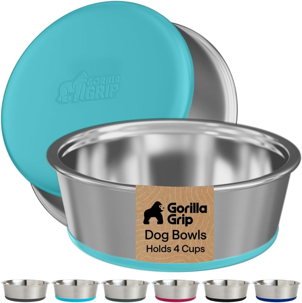 gorilla-grip-dog-bowls-food-grade-304-stainless-steel-holds-2-us-cups-each-16-fl-oz-food-and-water-bowl-for-feeding-dogs-and-cats-dishwasher-safe-rust-resistant-bpa-free-rubber-base-2-set-black