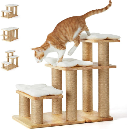 FUKUMARU Dog Stairs, Solid Wood Pet Stairs with Cat Scratching Post | Transformable Cat Step Hold up to 200 Lbs, 20" Pet Ramp for Dogs and Cats to Climb High Bed and Couch, over 6 Combinations1