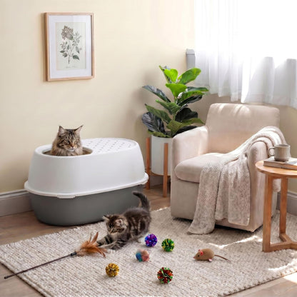 IRIS USA Xx-Large Top Entry Cat Litter Box, Dog Proof, Gray/White | Extra Large, Heavy Duty Plastic, Big Cats, Secure 4-Buckle Lock, Tracking Control Lid, Quick Cleanup5