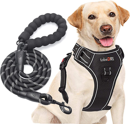 Tobedri No Pull Dog Harness Adjustable Reflective Oxford Easy Control Medium Large Dog Harness with a Free Heavy Duty 5Ft Dog Leash, Blue, M7