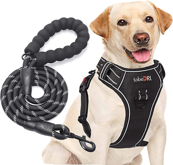 Tobedri No Pull Dog Harness Adjustable Reflective Oxford Easy Control Medium Large Dog Harness with a Free Heavy Duty 5Ft Dog Leash, Blue, M7