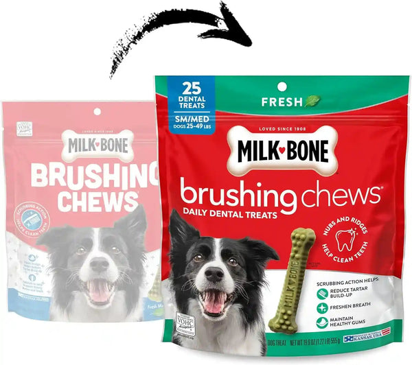 Milk-Bone Brushing Chews, Small/Medium, Fresh Flavor, 25 Dental Treats | 19.6-Oz. Bag, Daily Dental Dog Treats, for Dogs 25-49 Lbs., Fresh Mint Flavor2