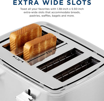 GE Stainless Steel 4 Slice Toaster | Extra Wide Slots for Bagels, Breads, Waffles & More | 7 Shade Options | Countertop Kitchen Essentials | 1500 Watt5