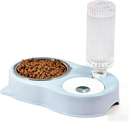 J&L VVMEET Cat Bowls Food and Water Bowl Set with Automatic Water Dispenser | Dog Bowls with Detachable Stainless Steel Bowl Gravity Pet Feeder and Waterer Set for Cats Kittens Small Dogs Puppy Rabbit1