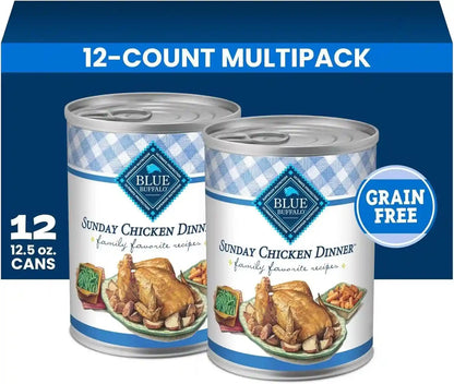 Blue Buffalo Family Favorite Recipes Sunday Chicken Dinner in Gravy Natural Wet Dog Food for Adult Dogs, Grain-Free Recipe with Natural Ingredients, Vitamins & Minerals, 12.5-Oz. Can (12 Count)1
