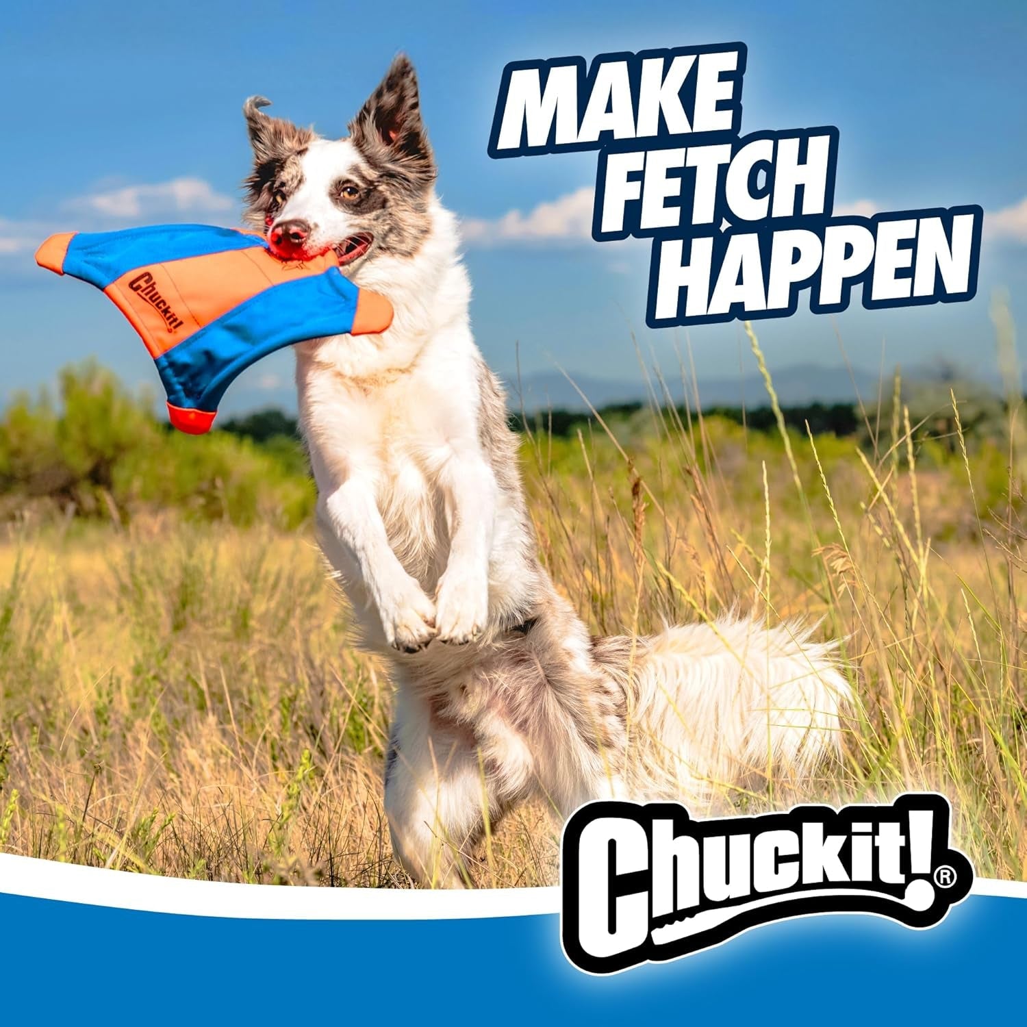 chuckit-flying-squirrel-fetch-dog-toy-water-floating-flyer-soft-and-durable-polyester-canvas-construction-for-large-dogs-size-large-11-inch-diameter-pack-of-1-orange-and-blue