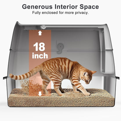 XL Extra Large Stainless Steel Litter Box with Lid, Metal Cat Litter Boxes for Big Cats Enclosed, Metal Litter Box with Litter Scoop Set, Non-Sticky, Anti-Urine Leakage, 24"*16"*18", Silver Gary4