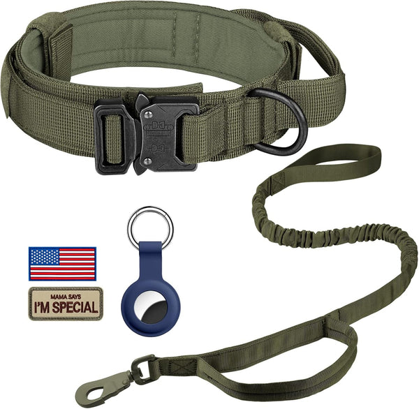 DAGANXI Tactical Dog Collar, Adjustable Military Training Nylon Dog Collar with Control Handle and Heavy Metal Buckle for Medium and Large Dogs, with Patches and Airtags Case (L, Black)31