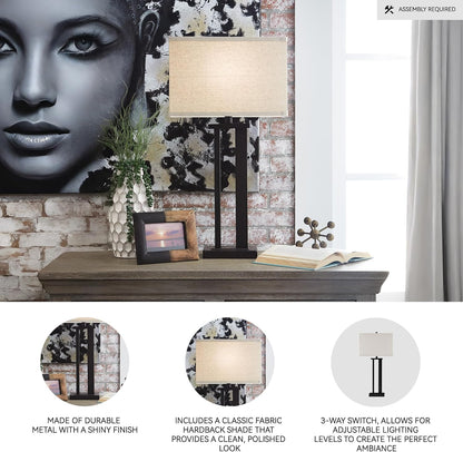 Signature Design by Ashley Aniela Table Lamp Set of 2, 29-Inch, Bronze | Solid Metal Base with a Rectangular Fabric Shade, Versatile 3 Way Lamps for Living Room Spaces and Narrow End Tables3