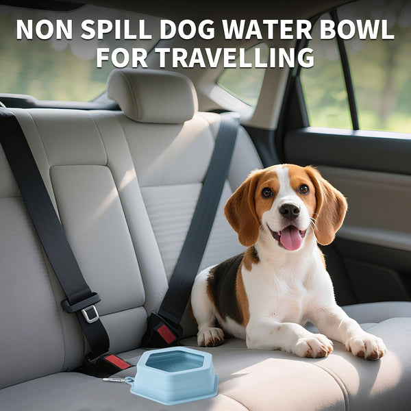 No Splash Dog Travel Bowls for Cars, Spill Proof Collapsible Dogs Water and Food Feeder Dispenser Integrated Molding Portable Cat Dish for Pet Vehicle Road Trips (Morandi Blue)2