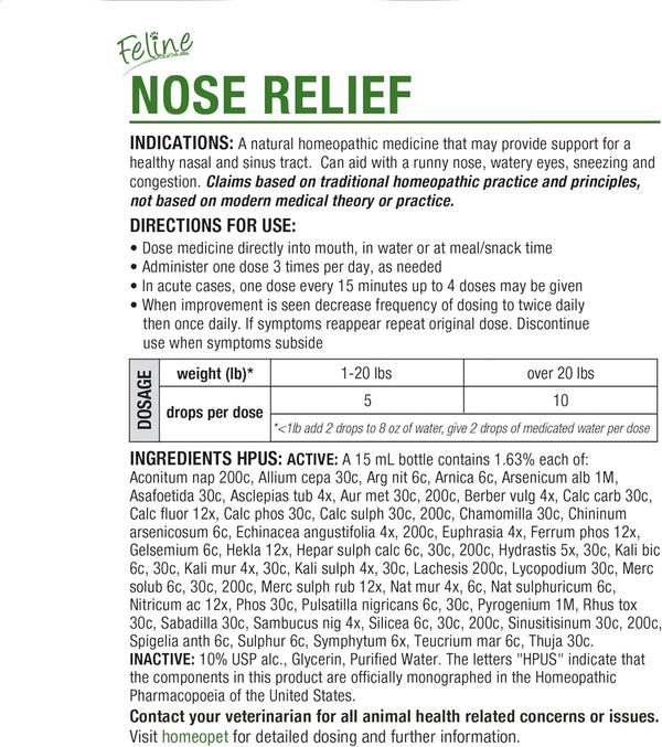 Homeopet Feline Nose Relief, Nasal Supplement for Cats, 15 Milliliters | Natural Nasal and Sinus Support for Cats, Safe and Gentle Homeopathic Formula, Liquid Drops Suitable for Daily Use7