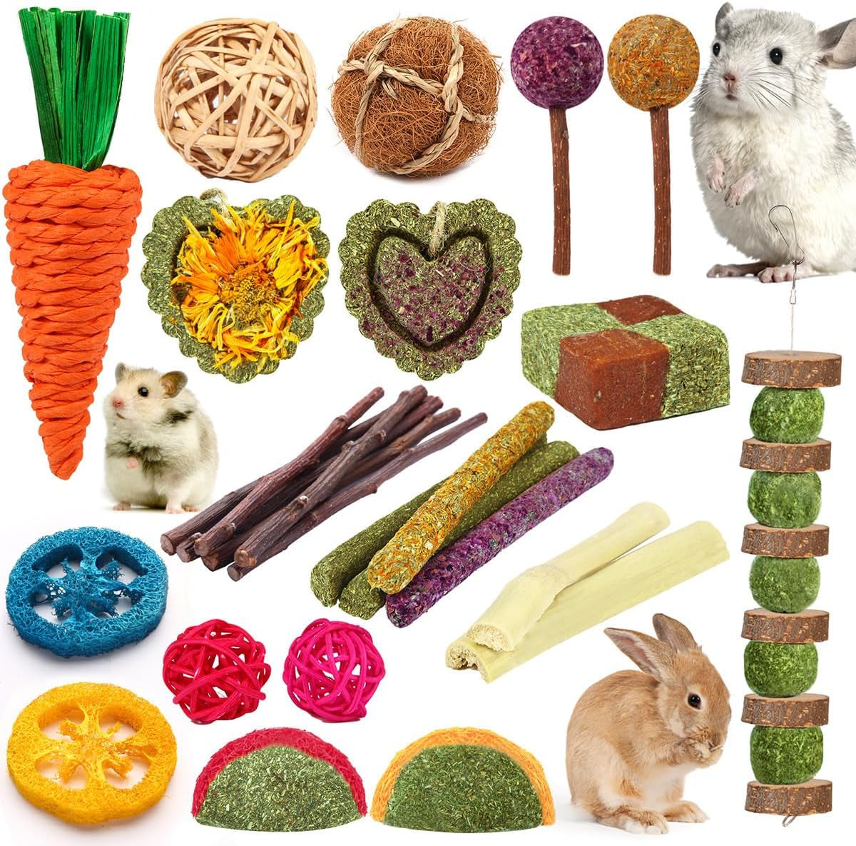 yixund-rabbit-guinea-pig-toys-natural-timothy-hay-apple-wood-sticks-for-teeth-care-handmade-for-hamster-bunny-chinchilla-27-pcs