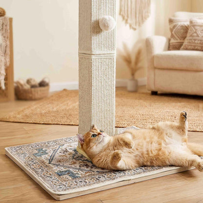 Tall Cat Scratching Post for Indoor Cats Adults, 33'' Large Cat Scratch Post with Perch, Cute Cat Scratching Post with Boho Carpet ＆ Dangling Ball Toys, White4