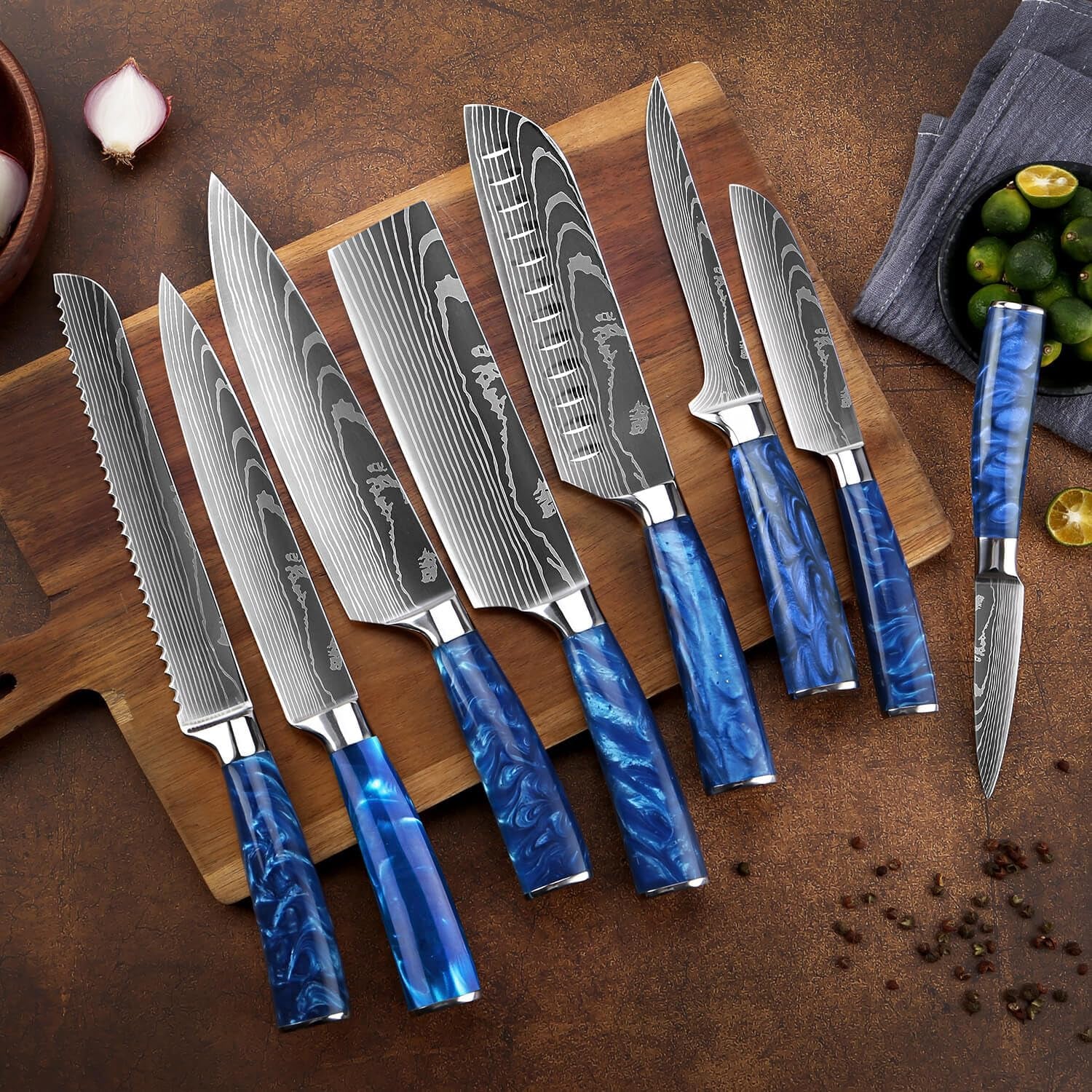 senken-16-piece-knife-block-set-japanese-high-carbon-stainless-steel-with-damascus-pattern-blue-resin-handles-6-steak-knives-acacia-hardwood-block-blue