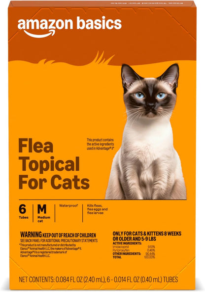 Amazon Basics Topical Flea Treatment for Medium Cats (5-9 Pounds), 4 Count, Packaging May Vary10