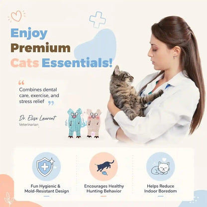 Cat Toys for Indoor Cats, 2 PCS 8000Mg A+Natural Catnip Silvervine Crinkle Interactive Cat Toy Pig with Bell Elastic Tail, Baby-Grade Plush Chew Toy for Teeth Cleaning, Cat Kickers for Boredom8