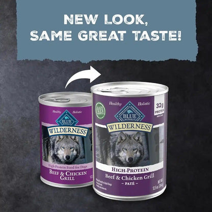 Blue Buffalo Wilderness Grain Free Adult Wet Dog Food, Beef & Chicken Grill, 32G Protein per Can, 12.5 Oz. Can (Pack of 12)3