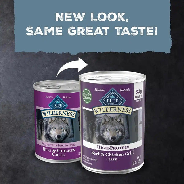 Blue Buffalo Wilderness Grain Free Adult Wet Dog Food, Beef & Chicken Grill, 32G Protein per Can, 12.5 Oz. Can (Pack of 12)3