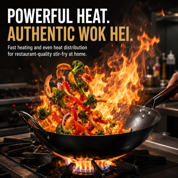 12.6-Inch Nitrided Carbon Steel Wok Pan, Flat Bottom, Induction | Fast-Heating Carbon Steel for Stir-Fries, Fried Rice and Noodles. Pfas-Free, Factory-Seasoned, Induction Ready; Serves 3-4.2