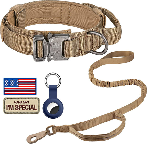 DAGANXI Tactical Dog Collar, Adjustable Military Training Nylon Dog Collar with Control Handle and Heavy Metal Buckle for Medium and Large Dogs, with Patches and Airtags Case (L, Black)33