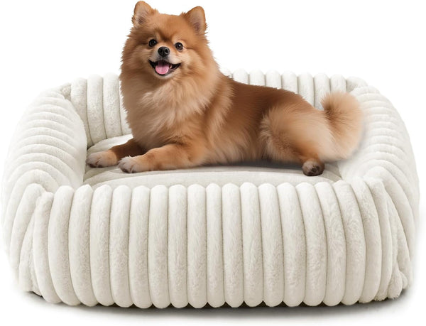 FURTIME Dog Bed for Small Dogs, Cat Beds for Indoor Cats Washable, Orthopedic Rectangle Soft Calming Puppy Bed with Removable Cover, Durable Pet Cuddler with Anti-Slip Bottom, Grey, S (20"X19"X6")21