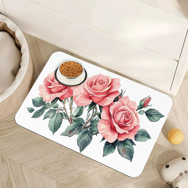Vintage Damask Flower Dog Cat Food Mat,White Black Floral Absorbent Pet Feeding Mat for Food and Water,Non-Slip Dog Bowl Mats Floor Protector 12"X20"21