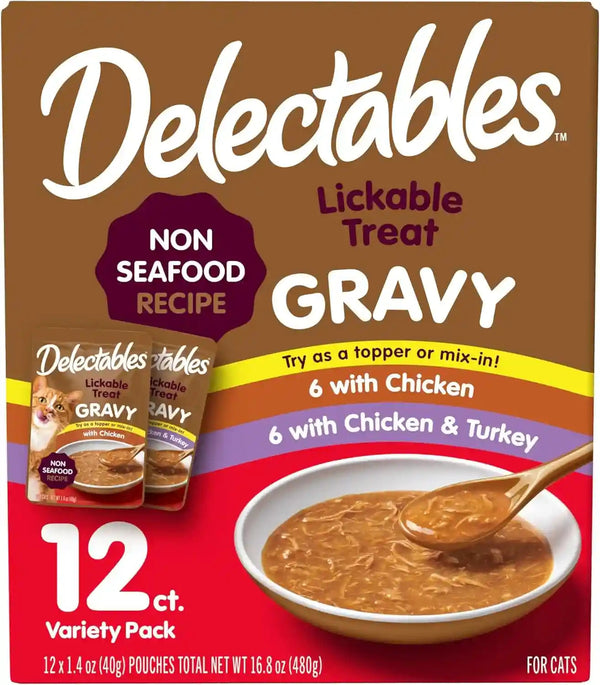 Delectables Lickable Treat Gravy Variety Wet Cat Treat & Food Topper, Food Topper, Hydrating, Grain-Free, No Fillers, No By-Products, No Added Preservatives, 1.4Oz Pouch, 30 Pack11