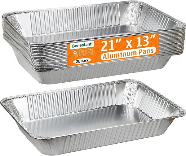 21"X13" Full Size Aluminum Pans, 20 Pack – Heavy Duty Deep Disposable Foil Roasting Pan & Baking Pans, Large Chafing Trays for Catering, Steam Table, Hotels, Restaurants, Buffets & Bakeware1