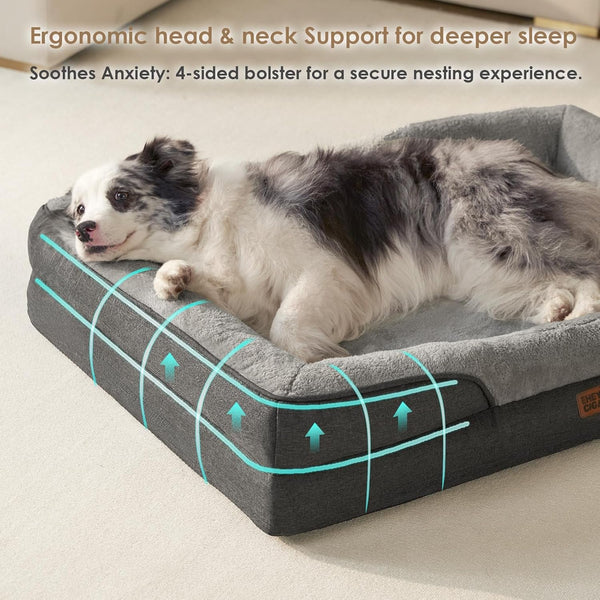EHEYCIGA Orthopedic XL Dog Bed for Large Sized Dog, 42X30 Inch Extra Large Memory Foam Dog Couch Bed with Sides, Waterproof Liner & Washable Removable Cover, Bolster Pet Sofa, Grey7