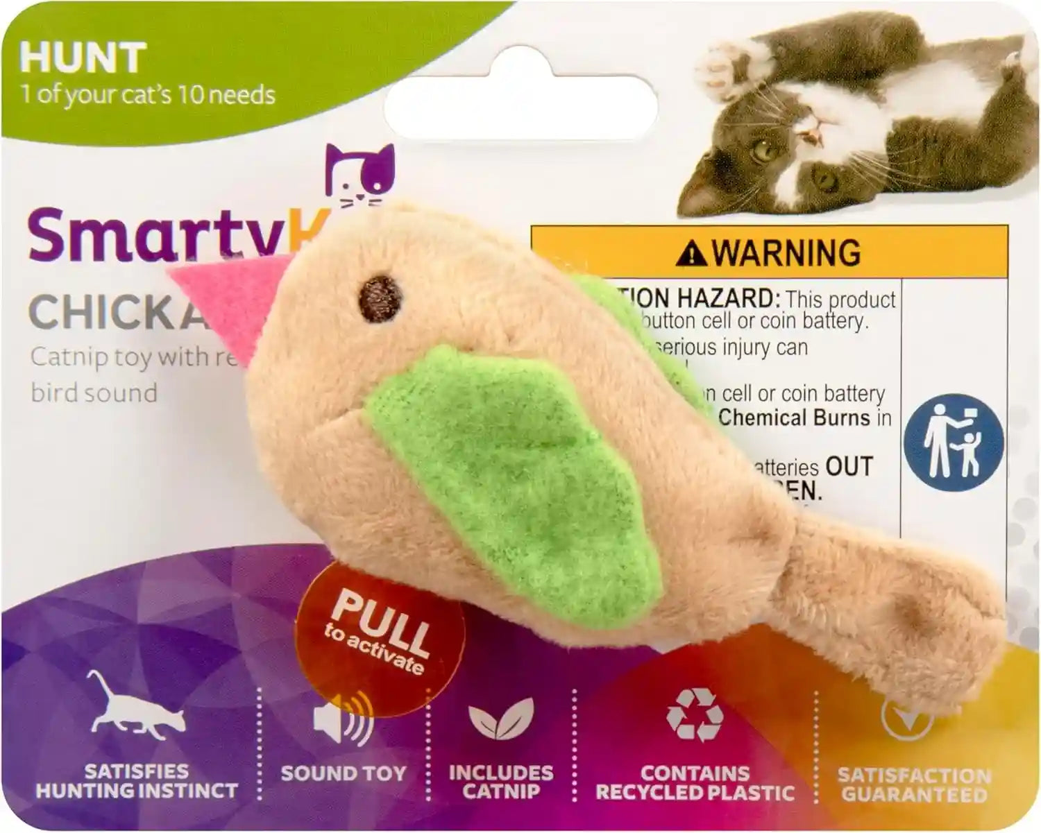 smartykat-chickadee-chirp-electronic-sound-cat-toy-contains-catnip-battery-powered-light-brown-one-size