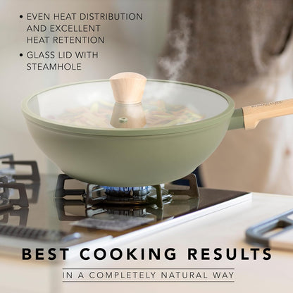 Romertopf 11 Inch Non Stick Wok Pan with Lid | Ceramic Wok with Flat Bottom for Induction Cooktop – Non Toxic Nonstick Stir Fry Pan, Large Woks & Stir-Fry Pans Nonstick for All Stoves6