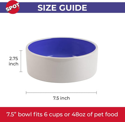 SPOT Ceramic Stoneware- Pet Bowl for Medium and Large Dogs, Classic Heavy Duty Non-Slip Ceramic Bowl for Food and Water - 7.5In Diameter7