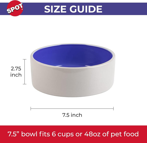SPOT Ceramic Stoneware- Pet Bowl for Medium and Large Dogs, Classic Heavy Duty Non-Slip Ceramic Bowl for Food and Water - 7.5In Diameter7